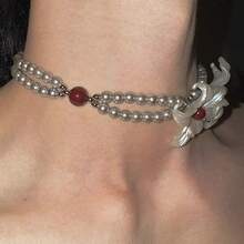 Flower On Neck ~ Special-Interest Design Iris Tectorum Flower Silver Pearl Necklace Men's And Women's Same Choker Clavicle Chain - Thánh giá ngọc trai #XL188 - Xem 2