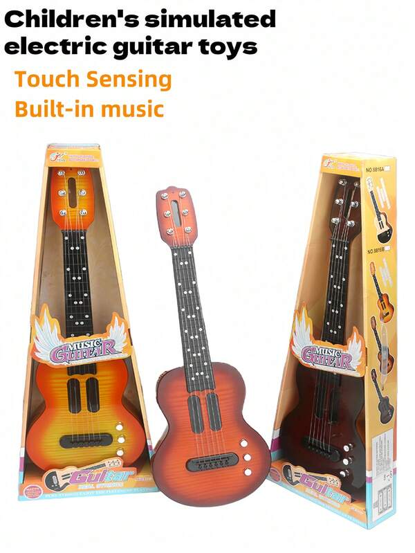 Kids Oversized Realistic Guitar Toy, Touch Sensor With Built-In Music, 6 Playable Strings, Smooth Wooden Texture, Music Toy For Boys And Girls, Christmas & Halloween Gift (Requires 3 AA Batteries, Not Included)