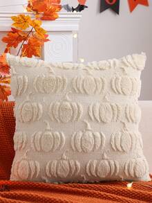 1 pieza Funda de almohada decorativa de peluche con diseño de calabaza de Halloween, decoración de otoño y acción de gracias para sala de estar, dormitorio y fiesta - Albaricoque - Ver 6