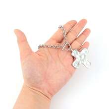 1件简约时尚金/银锤纹粗十字架吊坠项链，配T形扣和不锈钢链，女士款 - 十字架 - 查看 6