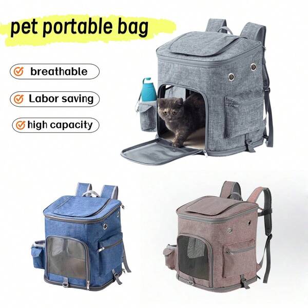 1 Pc Collapsible Dog Cat Backpack Carrier, Lightweight Foldable Pet Travel Bag With Breathable Mesh, Adjustable Shoulder Straps & Luggage Pass-Through For Small Puppy Kitten"