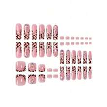 48Pcs Leopard French Tips Press On Nails Long Stiletto Fake Nails With Green Striped Design Zebra French Tips Press On Toenails Rhinestones False Toenails Short Square Fake Toenails For Women Manicure-363629 - FGH-22 - Xem 4