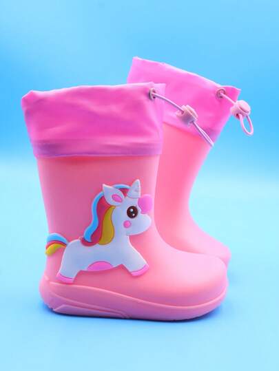 1 Pair Unicorn Cartoon Cute Children's Rain Boots, Girls Kids Toddler Lightweight Comfortable Anti-Slip Outdoor Sports Waterproof Boots, Suitable For Rainy Play And School Activities