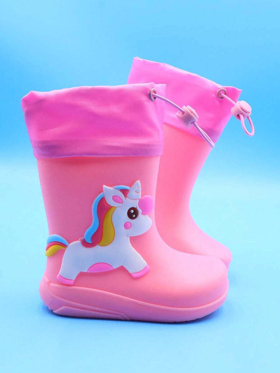 1 双独角兽卡通可爱儿童雨靴，女童幼儿轻便舒适防滑户外运动防水靴，适合雨天玩耍和学校活动 - 粉色 - 查看 1