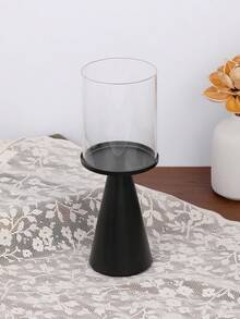 1Pc/1Set Black Metal Pillar Candle Holder Modern Iron Pillar Candle Holder Dining Table Centerpiece Birthday Party Wedding Dining Home Decoration Gift Candle Holder For Romantic Wedding, Candlelight Dinner, Birthday Party, Party Dinner