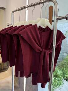 1pc Women's Sweet Style Solid Color Knitted Shrug Shoulder Wrap, Warm And Suitable For Daily Use For Dress,Beach,Holiday - Angola Red - View 2