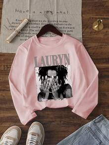 1pc Tween Girls Casual Printed Round Neck Long Sleeve T-Shirt, Autumn Student Young Loose Top - Pink - View 3