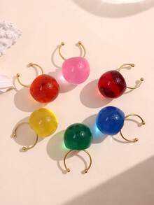 1pc Fashionable Elegant Minimalist Artistic Jelly Transparent Round Resin Stainless Steel Open Ring For Women, Suitable For Daily Commute, Street, Music Festival, Party, Evening Wear