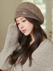1 件时尚针织帽，防风保暖宽松帽，百搭舒适贝雷帽，秋冬