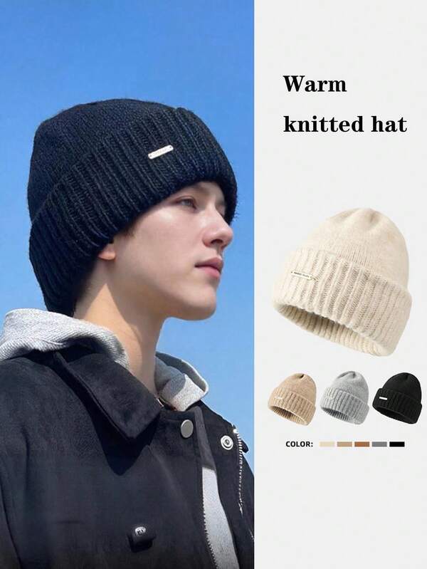1 pieza Gorro de punto grueso para hombre de otoño/invierno, protección de oídos cálida, adecuado para actividades al aire libre y viajes