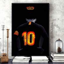 1pc Neon Canvas Printed Poster, No. 10 Soccer Player Star Poster Decorative Painting, Suitable For Living Room Bedroom Office Corridor Wall Art Deco Poster Gift, Unframed