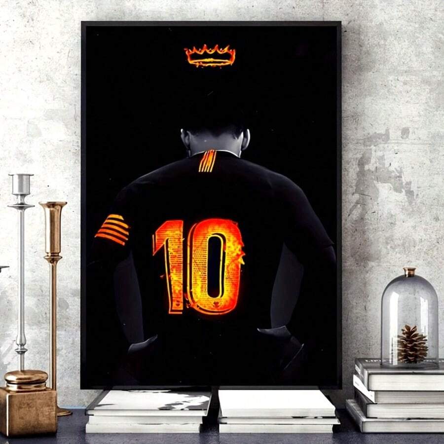1pc Neon Canvas Printed Poster, No. 10 Soccer Player Star Poster Decorative Painting, Suitable For Living Room Bedroom Office Corridor Wall Art Deco Poster Gift, Unframed