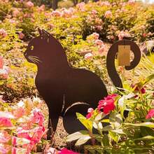 POSIGLOWTH 1pc Metal Iron Black Cat 3pcs/Set Animal Silhouette Garden Decoration, Halloween/Easter/Christmas Courtyard Horror Decoration, Ground Plug Ornament Art