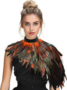 Feather Cape Shawl Costume Black Witch Wings Collar Adult Crow Neck, Halloween - Multicolor - View 4