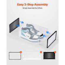 Shoe Storage Boxes, 12 Pack Stackable Shoe Boxes Storage Organizers, Fit Up To US Size 11, Plastic Modular Space Saving Sneaker Containers For Storing High Heels, Boots, And Hats, Black Frame - Black - View 3