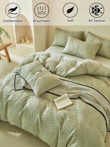 2/3pcs Green Leaf Pattern Tufted Jacquard Polyester Duvet Cover Set, Bohemian Vintage Unique Bedding Set, Suitable For All Seasons, Minimalist Solid Color Rustic Style Duvet Cover & Pillowcase(1 Duvet Cover + 1/2 Pillowcase, Excluding Filler) - Green - View 2