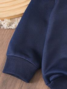 两件套男婴/女婴休闲字母和图案印花运动衫和裤子套装，舒适夏季服装 - 藏蓝色 - 查看 6