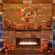 Fall Decor- 12 Inch Fall Wreaths For Front Door, 3D Wooden Fall Door Sign Hanging Pumpkin Maple Leaf Wreath With Autumn Sign For Harvest Home Farmhouse Outdoor Indoor Window Wall - 預設 - 查看 6