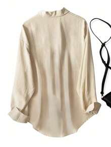 Áo sơ mi dài tay màu trơn cỡ lớn thường ngày - Màu be - Xem 2