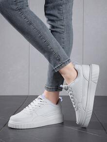 Lace-Up Casual Sneakers For Men, High Popularity White Shoes, Versatile, Soft Sole, Anti-Slip & Wear-Resistant, Size 36-45 - White - View 4