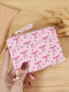 SOUTHLAND&KANGAROO 蝴蝶结爱心图案包，折叠小钱包口袋钱包小钱包双折超薄女士钱包轻便便携式信用卡钥匙包短款钱包可爱现代时尚生日礼物圣诞周年纪念女士女孩女士、商务、周年纪念、圣诞节、情人节、生日礼物、礼物、爱人、女士、女士、学校用品包、宿舍和返校 - 玫紅色 - 查看 3