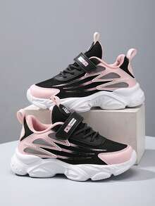 [轻便] 透气网眼跑步鞋，条纹休闲运动风格，四季低帮运动鞋，魔术贴闭合，圆头织物鞋面和 EVA 鞋底，适合男孩和女孩，可爱的鞋子 - 黑色 - 查看 7