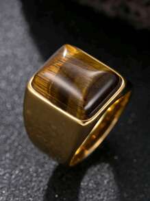 黑色粗戒指男士虎眼石戒指不锈钢铸造深色哥特式戒指朋克天然石首饰摇滚戒指日常佩戴男友礼物开业季礼物 - 虎眼石戒指 - 查看 8