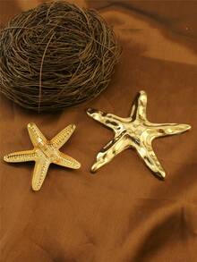 1 件时尚夏季海星金属胸针，女士日常、派对、聚会服装珠宝配饰 - 金黃色 - 查看 4