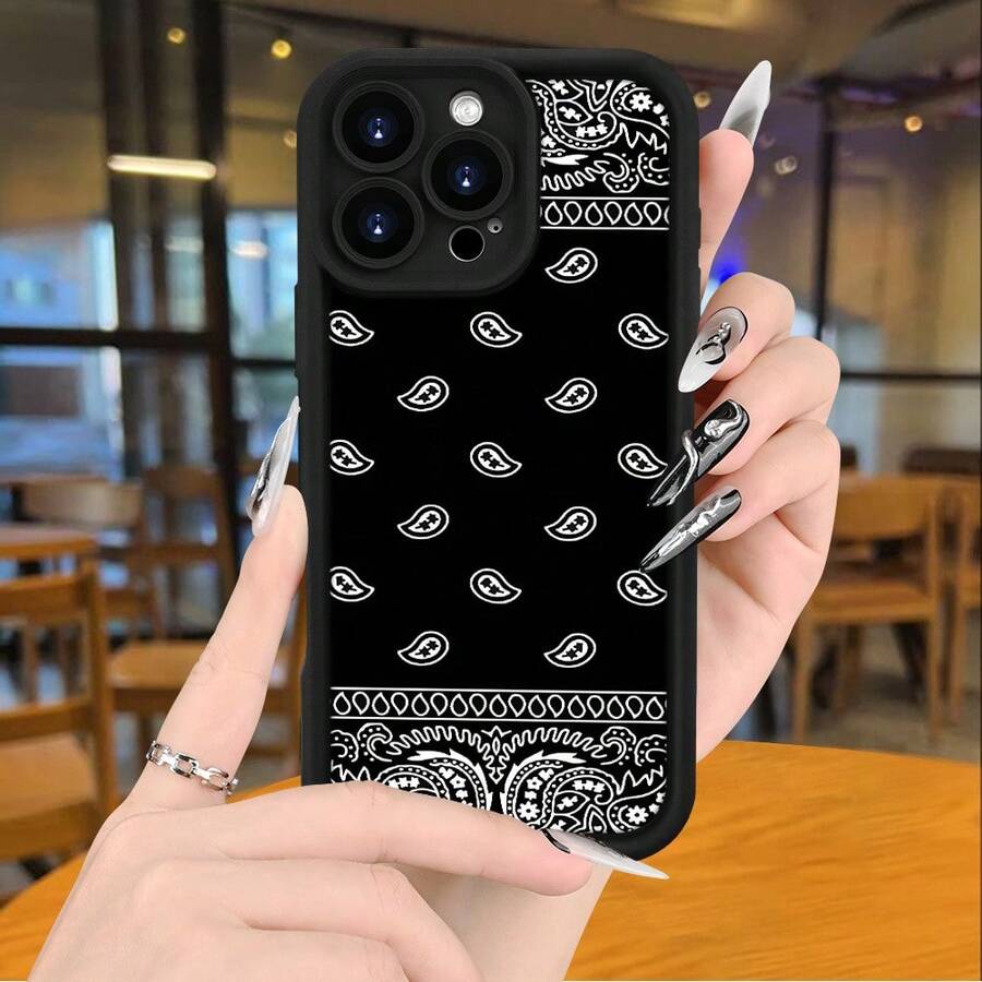 Flor de anacardo creativa, estuche de teléfono con diseño, agarre cómodo, de moda, protección gruesa, resistente a golpes y caídas, material TUP, adecuado para la serie de 16, 11, 12, 13, 14 y 15. - Negro - Ver 1
