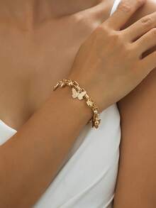 1 件不对称贝壳装饰女士手链，鲜艳的红色樱桃和苹果形状，流行的日常佩戴蝴蝶多风格手链和脚链