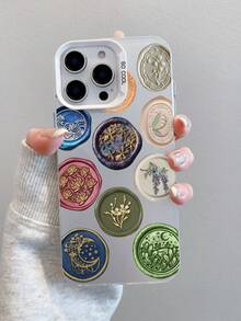 1pc Creative Moon & Star Wave Print Shockproof White Phone Case, Suitable As Holiday Gift Compatible With Apple XS/XS Max/XR/11/12/13/14/15/16 Pro/Pro Max/14/15/16 Plus - Multicolor - View 4