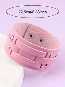 1 pieza Pulsera de mujer minimalista de la serie rosa de piel de PU, adecuada para uso casual y formal, idea de regalo duradera y cómoda, accesorio encantador - Rosa - Ver 2