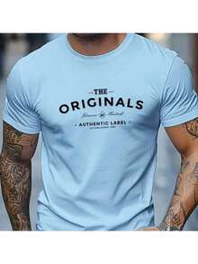 Camiseta Masculina Originals Camisa básica Algodão Blusa malha confortável Moda Casual - Azul bebê - Visão 1