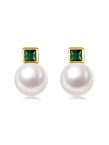 1 par de pendientes de aro con circonita cúbica y perla falsa para mujer, ideales para boda, compromiso, aniversario, fiesta y como regalo de San Valentín