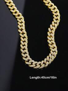 kuuioe 1pc Dazzling Hip Hop Cuban Rhinestone Necklace Women Chain Link Bracelet Unisex Fashion-Forward Jewelry For Rappers - A - View 23