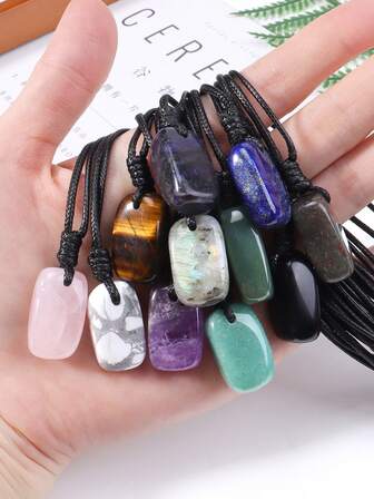 1pc Asymmetrical Natural Stone Necklaces Crystal Pendant For Women Adjustable Rope Necklace Amethyst Pendant Jewelry H739