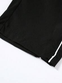 Black Slim Straight Leg Pants, Men's Summer Minimalist Versatile Striped Casual Trousers, Fall - Black - View 2