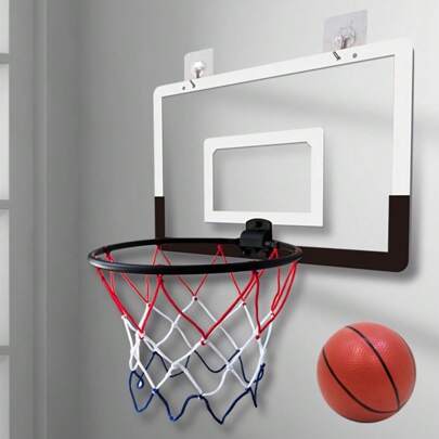 Foldable Indoor Basketball Hoop, Wall-Mounted Basketball Backboard, Home Training Basketball Rim, Black & White, Includes 1 Basketball And 1 Air Pump