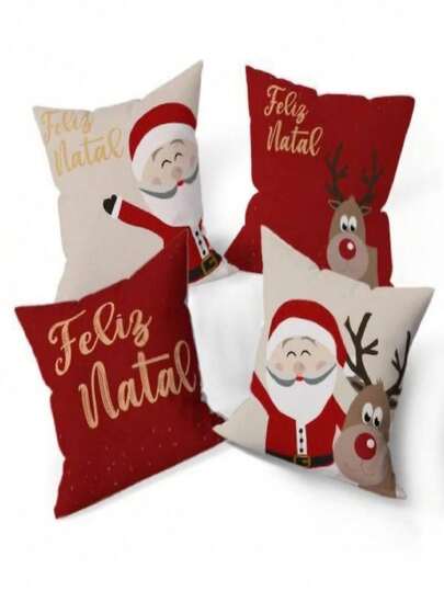 Kit 4 Capas p/ Almofadas estampas NATAL/PAPAI NOEL/FESTA NATALINA