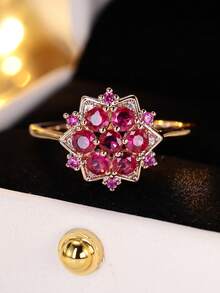 1 chiếc nhẫn nữ mạ vàng sâm panh đính đá Cubic Zirconia tổng hợp hình hoa hướng dương thanh lịch, sang trọng cho các buổi tụ họp lễ hội và đeo hàng ngày, phù hợp với mọi mùa - Màu Hồng Tươi - Xem 2