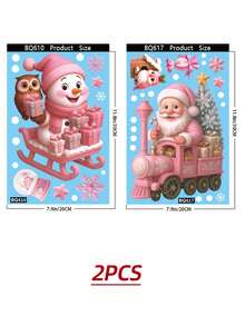 New 1 Set Of Santa Claus House And Snowflake Pattern Christmas Pink Christmas Window Stickers, Christmas Static Sticky Paper, Glass Window Decoration, Christmas, Merry Christmas Window Stickers Santa Claus Snowman Dwarf Glass Stickers, Christmas Tree Fridge Magnet Decoration, Double-Sided Window Sticker Decoration, Home Office Supplies Party Supplies - Multicolor - View 8
