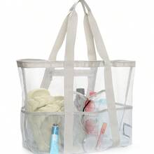 1 件大号网状沙滩包 - 防沙游泳手提包，超大尺寸，适合家庭使用，可折叠轻便泳池船包，带拉链和额外口袋，可放置玩具和度假海滩巡航必需品 - 彩色 - 查看 11