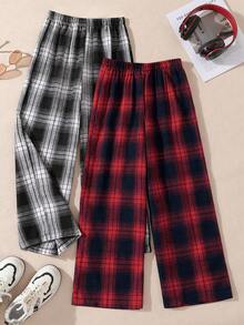 2pcs Toddler Girls' Plaid Wide Leg Pants Set