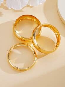 3pcs Vintage Exaggerated Luxurious Geometric Design Wide Metal Gold Bangle Set, Suitable For Daily Wear And Gift - Golden 7 - View 4