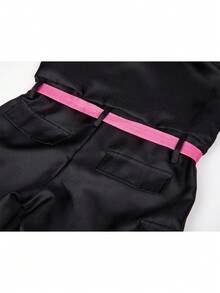 1 套黑色游戏/电影风格万圣节小丑服装，成人男女通用舞台角色扮演连体衣，配有手套和腰带 - 黑色 - 查看 6