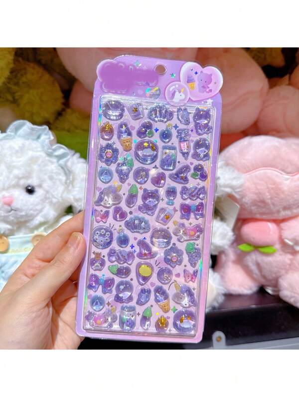 1pc 3D Crystal Embossed Sticker, Cute Cartoon Animals Like Cat, Dinosaur, Rabbit, Penguin, Decorative Sticker For DIY Phone Case