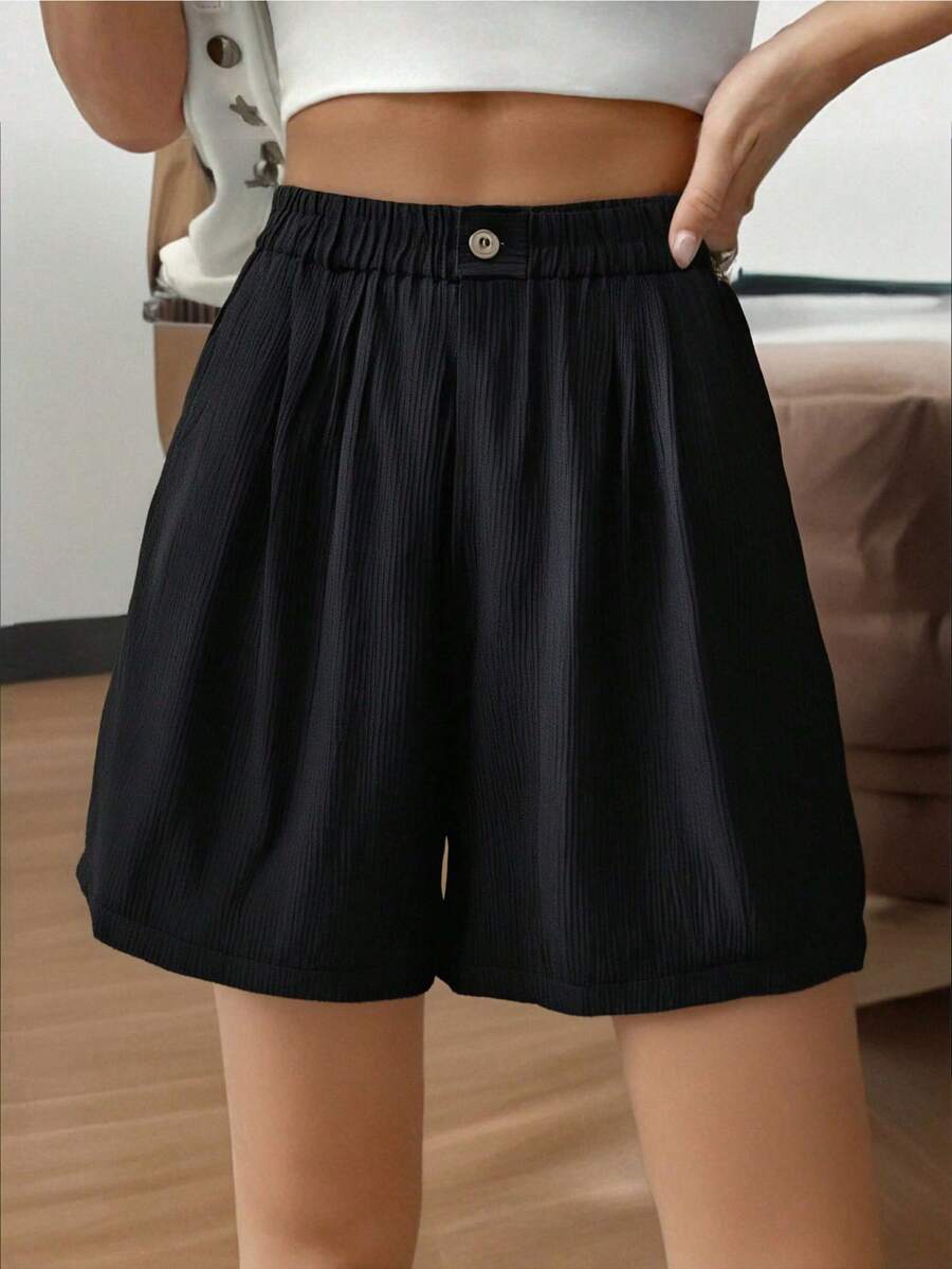 En verano, los pantalones cortos de piernas anchas de la Universidad Coreana son elásticos, la cintura es relajada y los pantalones cortos deportivos de ocio de gran tamaño son delgados. - Negro - Ver 1