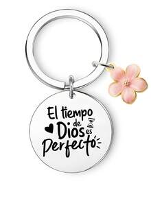 1pc Spanish Inspirational Quote "Time Is The Perfect God" Letter Keychain, Engraved Motivational Gift For Colleagues, Teachers, Students Bag Lanyards With Id Holder Car Accessories Bag Charms - Silver - View 3