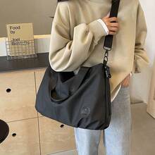 Casual Solid Color Women Tote Bag, Crossbody - Black - View 4