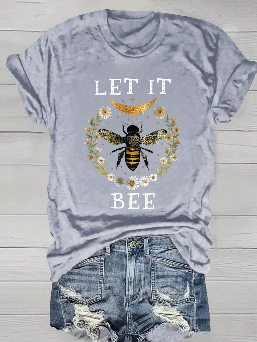 Fashionable Womens Graphic Print T-Shirt - Casual Short Sleeve Crew Neck Top - Lightweight & Breathable For Spring & Summer Wardrobe - Light Gray 1 - View 1